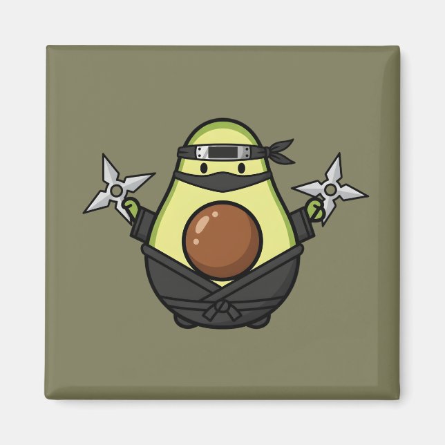 Cute Avocado Ninja Shuriken Warrior Illustration Magnet (Framsidan)