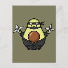 Cute Avocado Ninja Shuriken Warrior Illustration Vykort