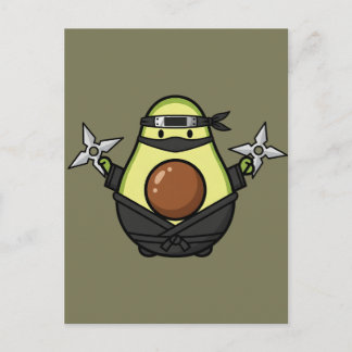 Cute Avocado Ninja Shuriken Warrior Illustration Vykort
