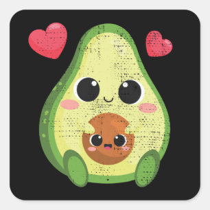 Cute Avocado och Baby Kawaii Valentines day Manar Fyrkantigt Klistermärke