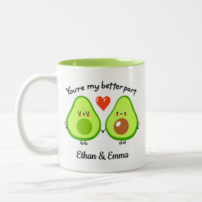 Cute Avocado par Valentines day Gift Två-Tonad Mugg (Vänster)