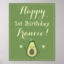 Cute Avocado Personalize 1 Birthday Välkommen Poster