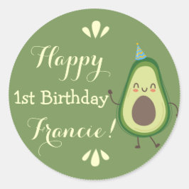Cute Avocado Personalize Colorful 1st Birthday Runt Klistermärke