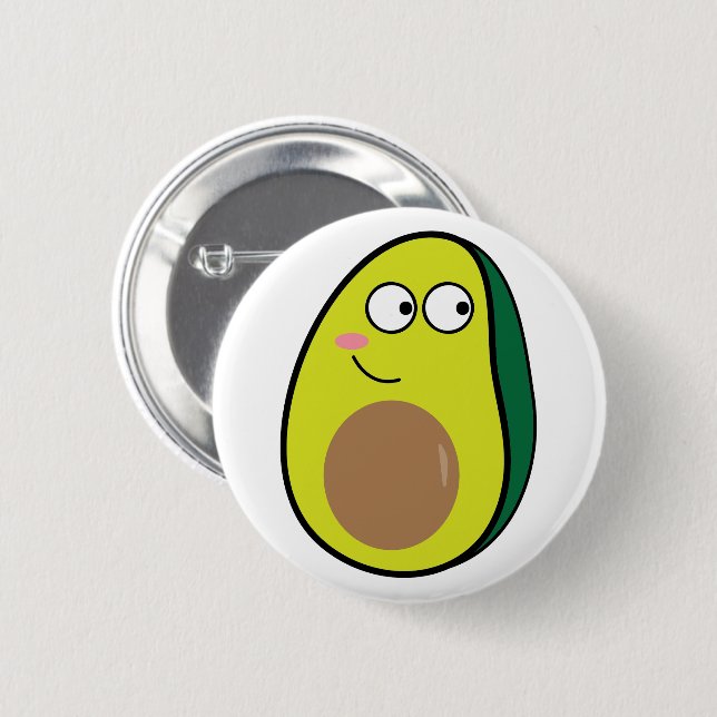 Cute Avocado Pinback Button - Fun Kawaii Fruit Pin Knapp (Framsida & baksida)
