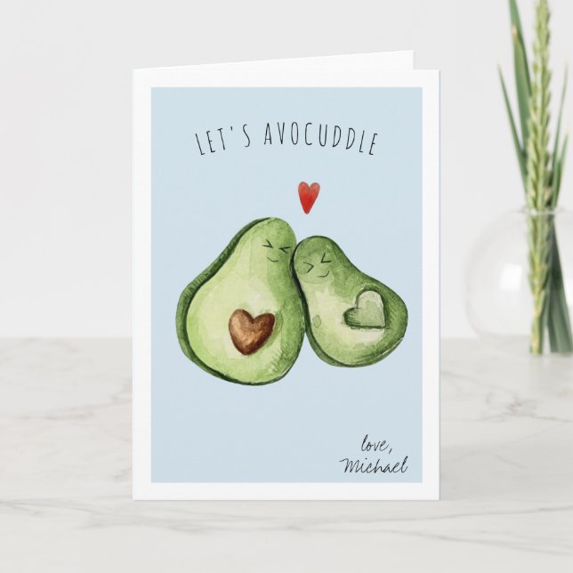 Cute Avocado Romantic Cuddle | Alla hjärtans dag Helgkort (Framsida)
