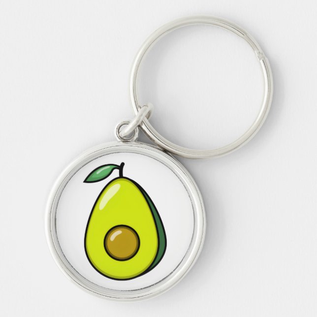 Cute Avocado Rund Silverfärgad Nyckelring (Framsidan)