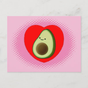 Cute Avocado Tecknad i Red Heart Rosa Vykort