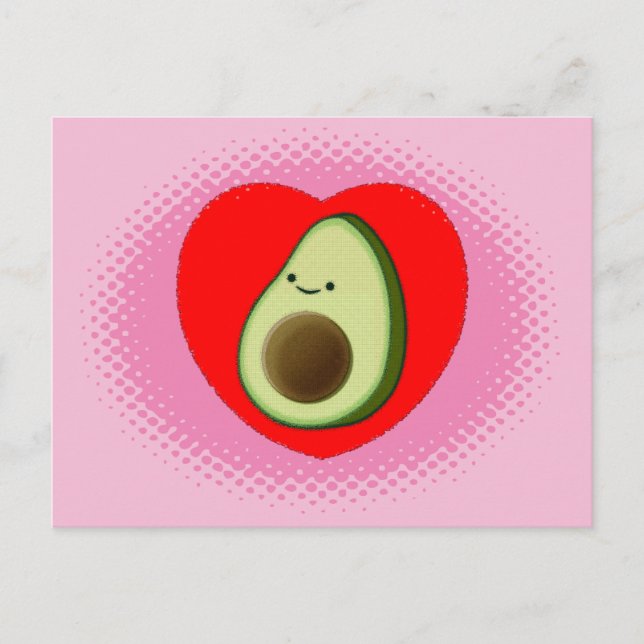 Cute Avocado Tecknad i Red Heart Rosa Vykort (Framsida)