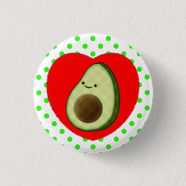 Cute Avocado Tecknad i rött hjärta Knapp (Framsida)