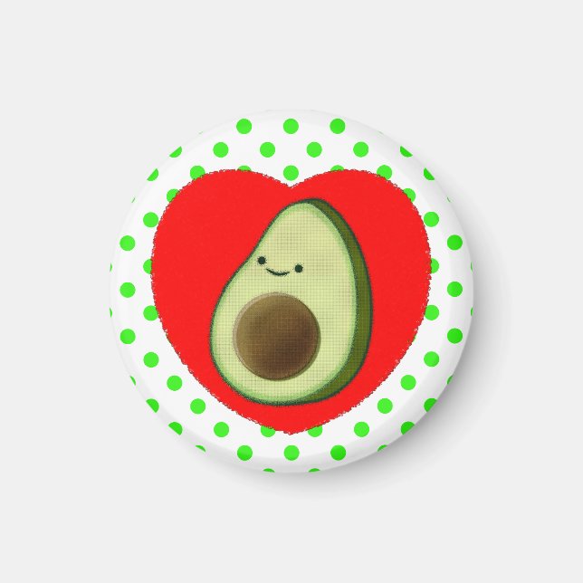 Cute Avocado Tecknad i rött hjärta Magnet (Framsidan)