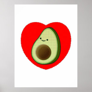 Cute Avocado Tecknad i rött hjärta Poster