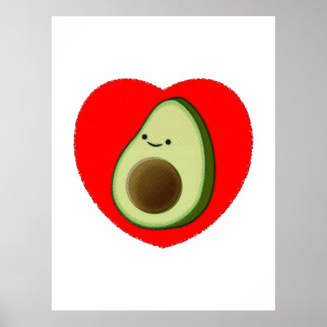 Cute Avocado Tecknad i rött hjärta Poster (Framsidan)