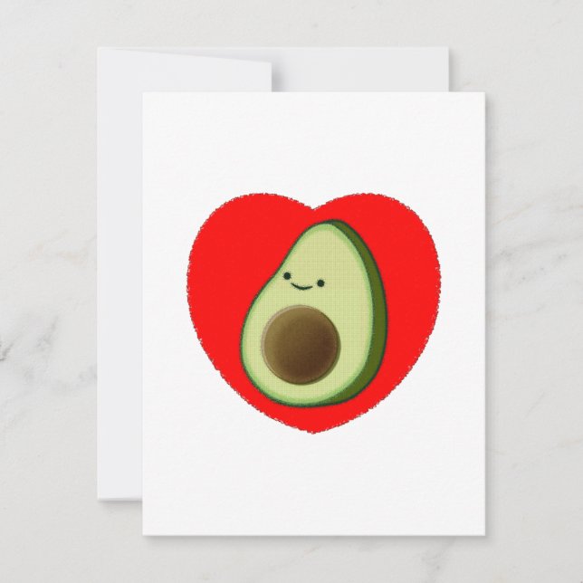 Cute Avocado-Tecknad i rött hjärtkort Kort (Framsida)