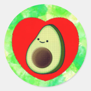 Cute Avocado Tecknad in Red Heart on Watercolor Runt Klistermärke