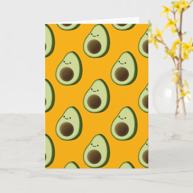 Cute Avocado Tecknad Mönster Kort (Gul blomma)
