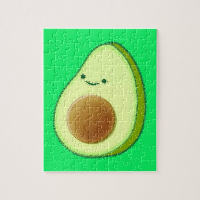 Cute Avocado Teckning på Grönt Pussel (Vertikal)
