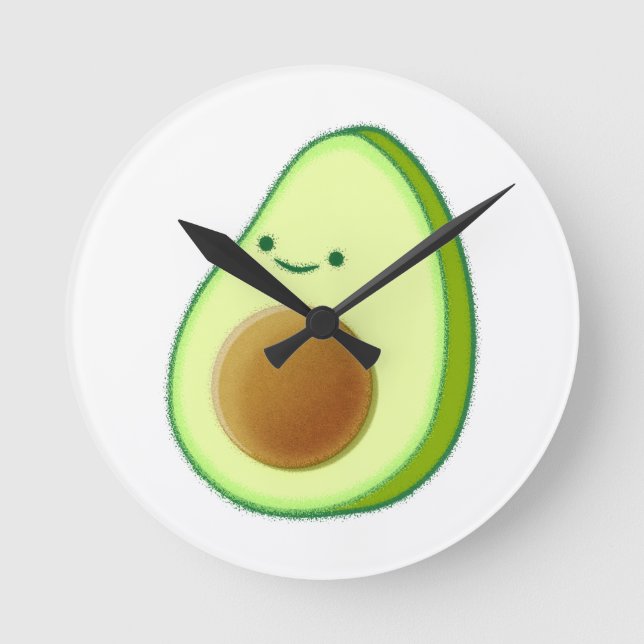 Cute Avocado Teckning Rund Klocka (Framsida)