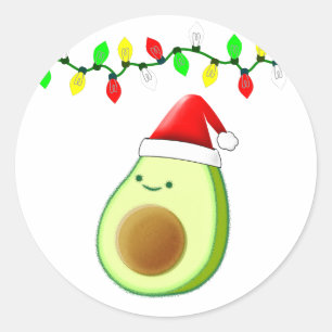 Cute Avocado Teckning Santa Hat jul Ljus Runt Klistermärke