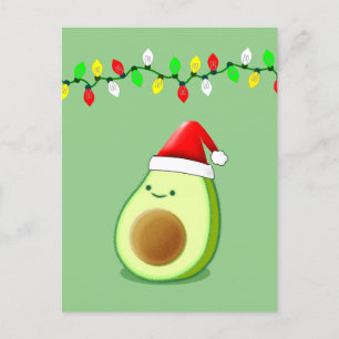 Cute Avocado Teckning Santa Hat jul Ljus Vykort