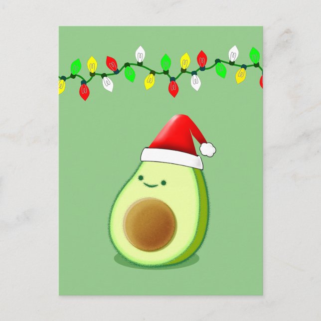 Cute Avocado Teckning Santa Hat jul Ljus Vykort (Framsida)