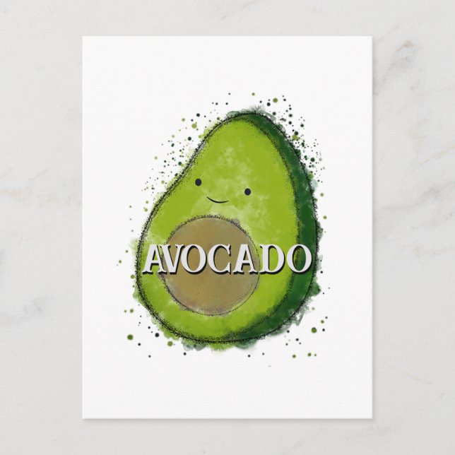 Cute Avocado Watercolor Vykort (Framsida)