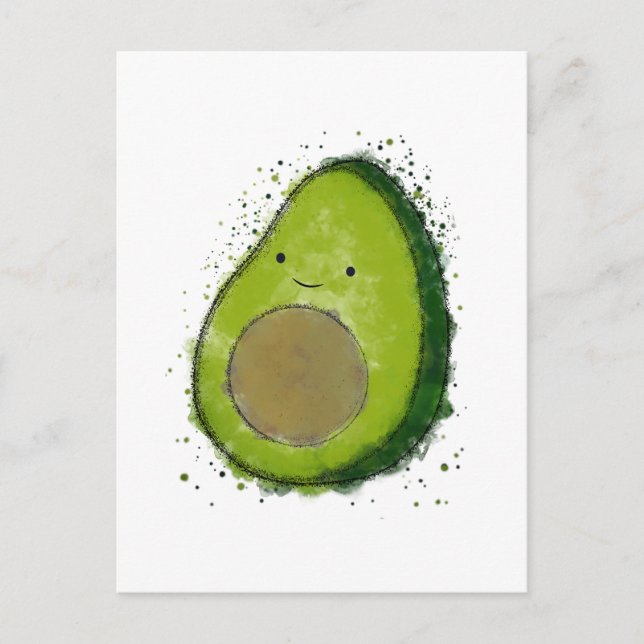 Cute Avocado Watercolor Vykort (Framsida)
