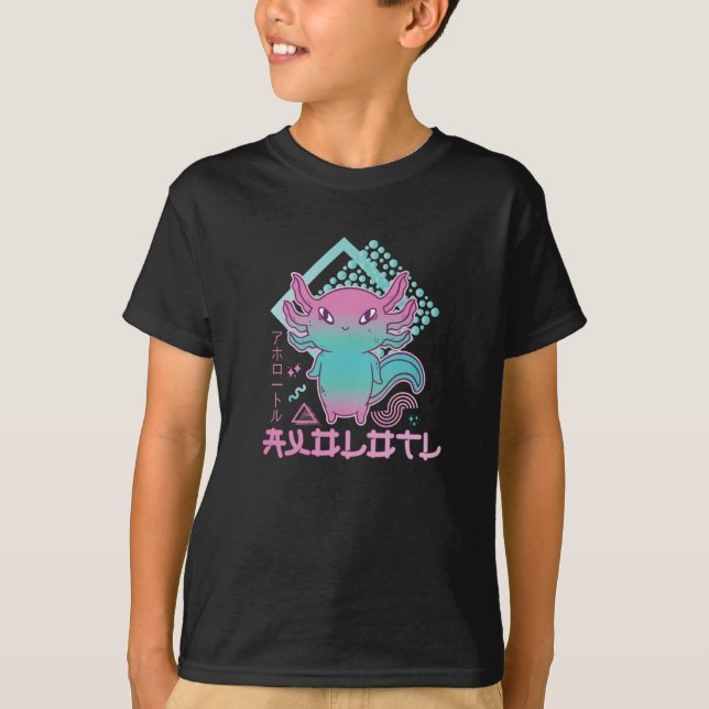 CUTE AXOLOTL 90s Retro Vaporwave T Shirt (Framsida)