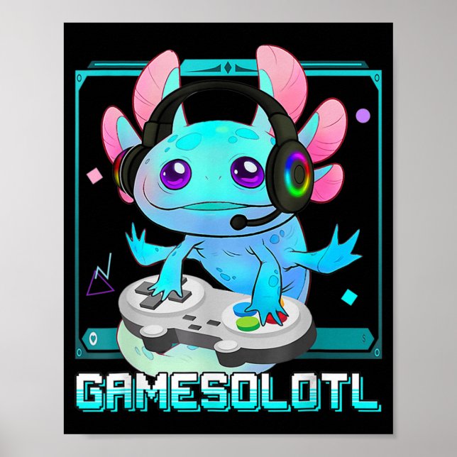 Cute Axolotl Älskare Gamesalotl-spel Axolotl Kids Poster (Framsidan)