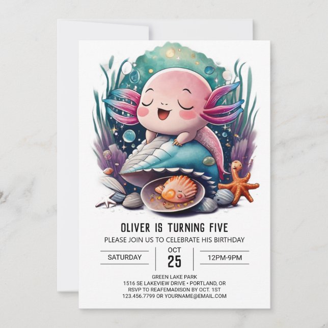 Cute Axolotl Birthday-inbjudan Inbjudningar (Framsida)