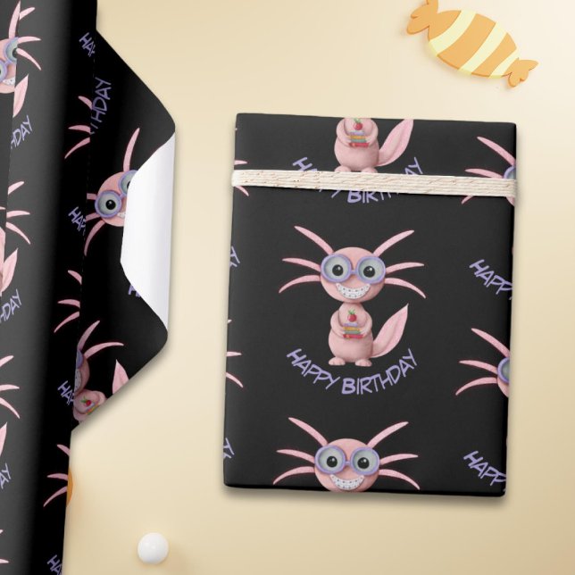 Cute Axolotl Bokar Födelsedagsfest Presentpapper (Skapare uppladdad)