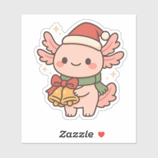 Cute Axolotl Christmas Bells Sticker Klistermärken