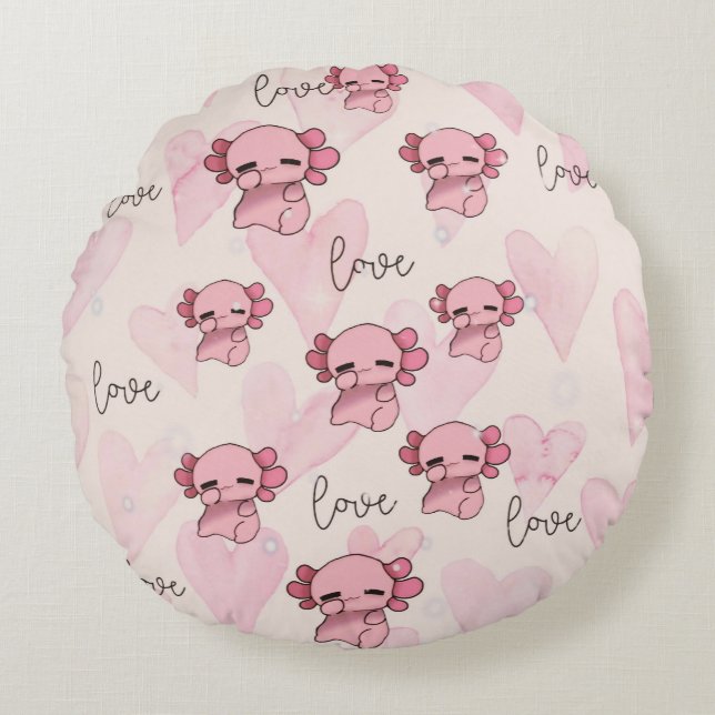 Cute axolotl christmas rund kudde (Framsidan)