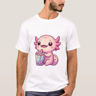 Cute Axolotl Drinking Boba Tea T Shirt