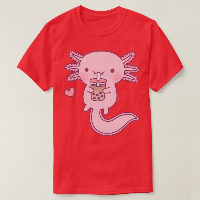 Cute Axolotl Drinking Bubble Tea T Shirt (Design framsida)