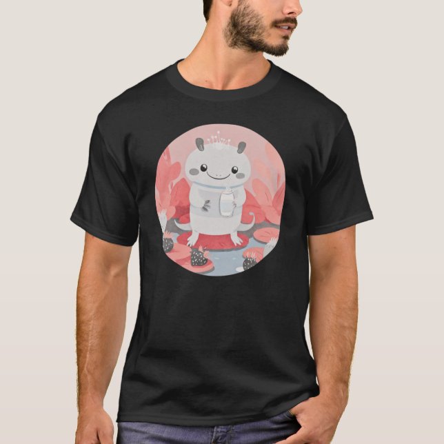 Cute Axolotl Drinking Mjölk T Shirt (Framsida)