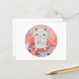 Cute Axolotl Drinking Mjölk Vykort