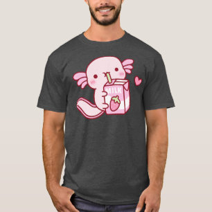 Cute Axolotl Drinking Strawberry Mjölk T Shirt