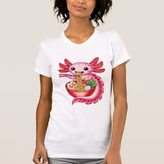 Cute Axolotl Eating Ramen Kawaii Noodle Tecknad T Shirt