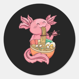 Cute Axolotl Eating Ramen Noodles Kawaii Anime Gir Runt Klistermärke
