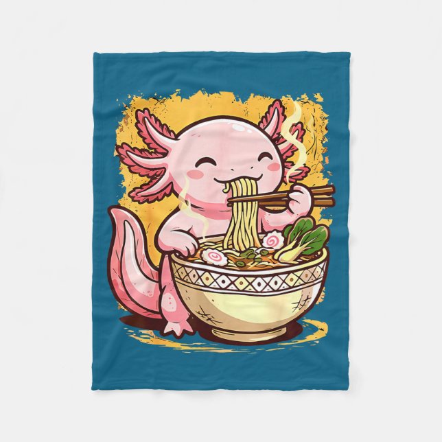 Cute Axolotl Eats Ramen Noodles Axolotls Ramen  Fleecefilt (Framsidan)