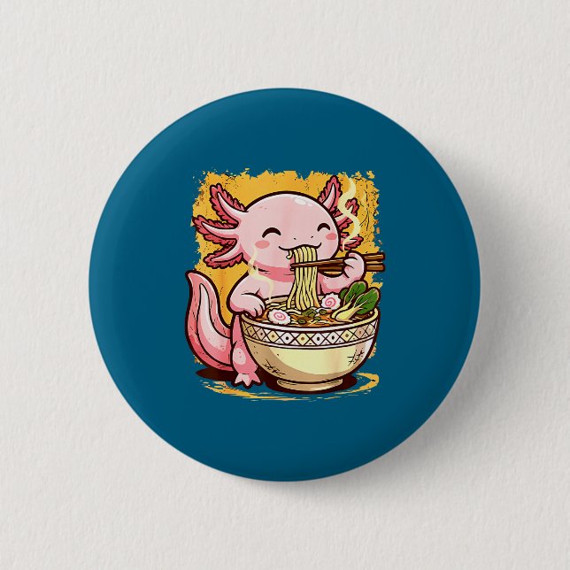 Cute Axolotl Eats Ramen Noodles Axolotls Ramen  Knapp (Framsida)