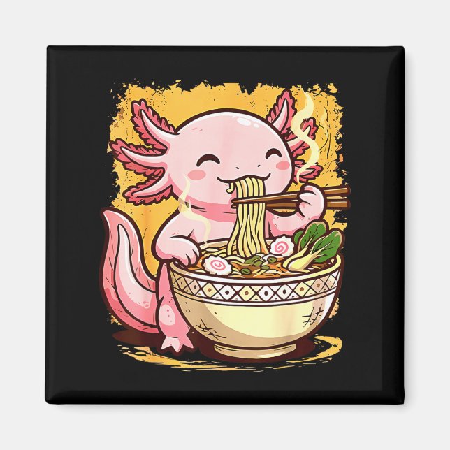 Cute Axolotl Eats Ramen Noodles Axolotls Ramen  Magnet (Framsidan)