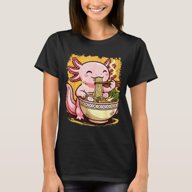 Cute Axolotl Eats Ramen Noodles Axolotls Ramen  T Shirt (Framsida)