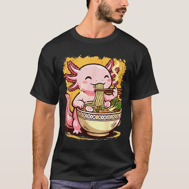 Cute Axolotl Eats Ramen Noodles Axolotls Ramen  T Shirt (Framsida)