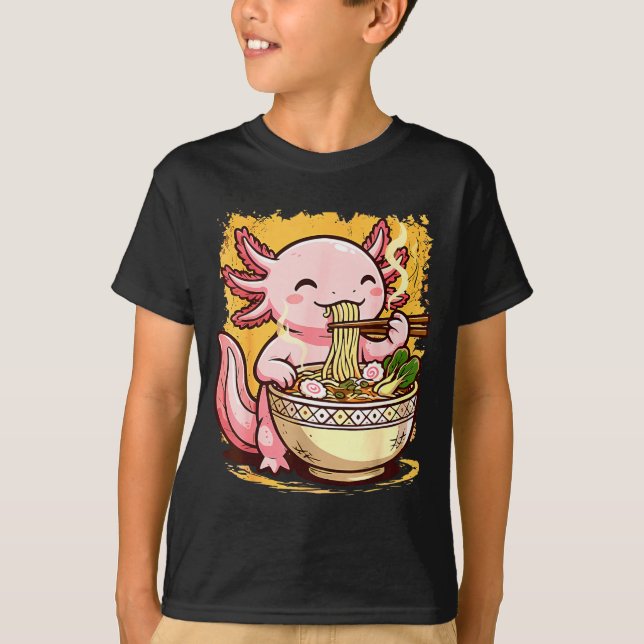 Cute Axolotl Eats Ramen Noodles Axolotls Ramen  T Shirt (Framsida)