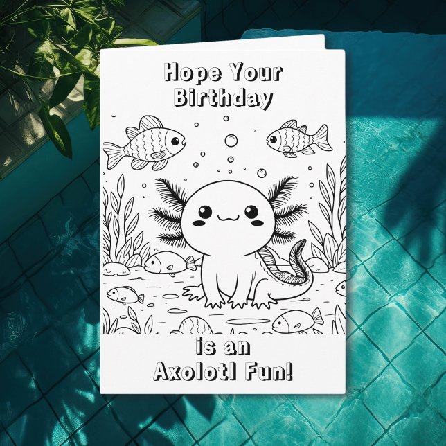 Cute Axolotl | Färgning Sidfödelsedag Kort (Skapare uppladdad)