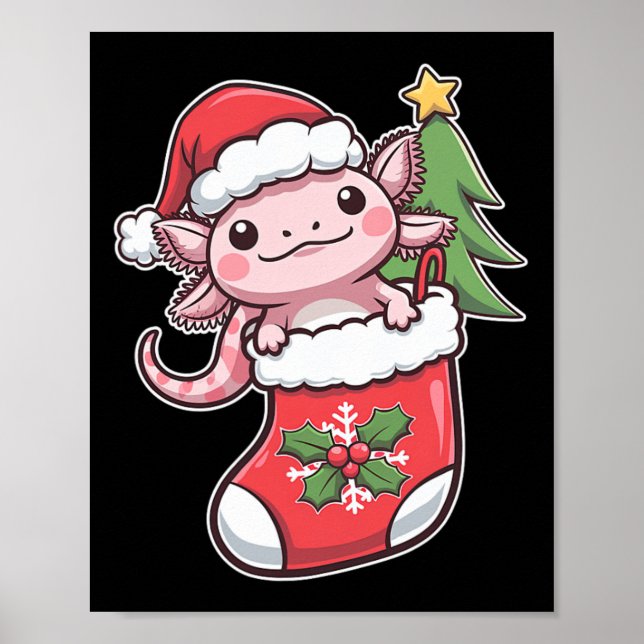 Cute Axolotl för jul Axolotl Poster (Framsidan)