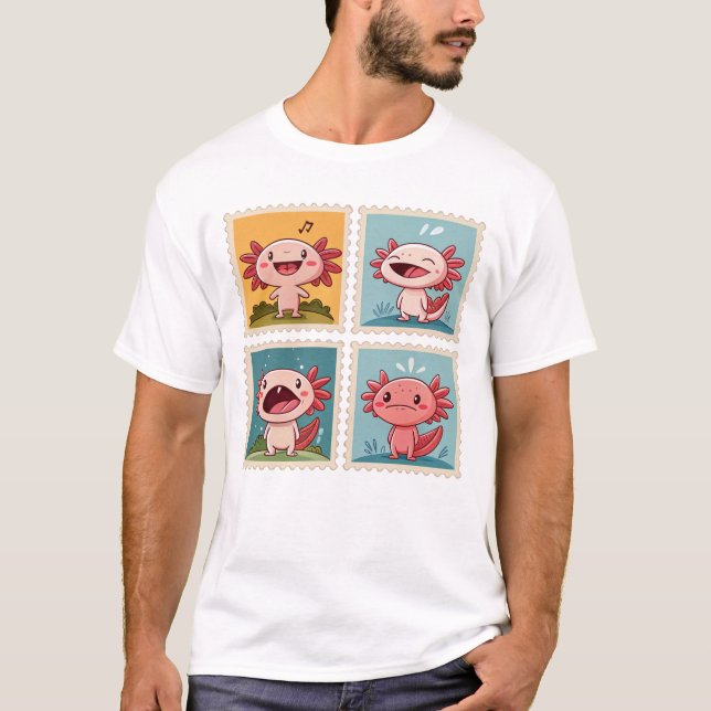 Cute Axolotl Frimärke Emotional Axolotls T Shirt (Framsida)