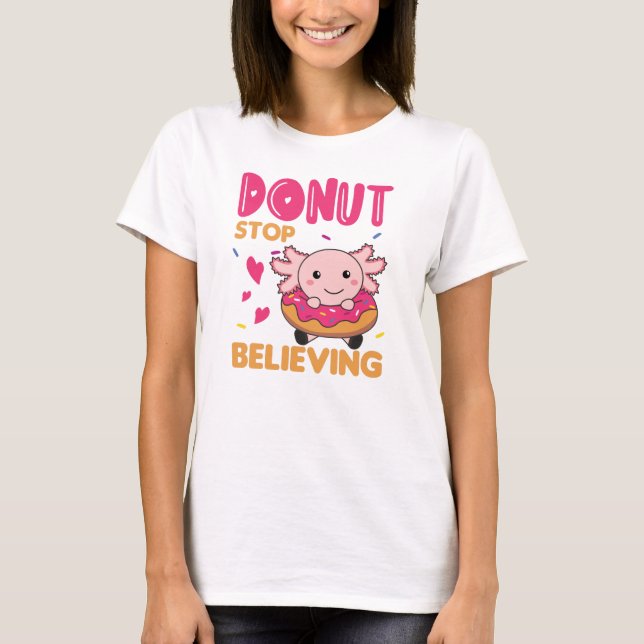 Cute Axolotl Funny Animals in Donut Rosa T Shirt (Framsida)