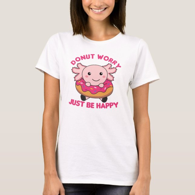 Cute Axolotl Funny Animals in Donut Rosa T Shirt (Framsida)